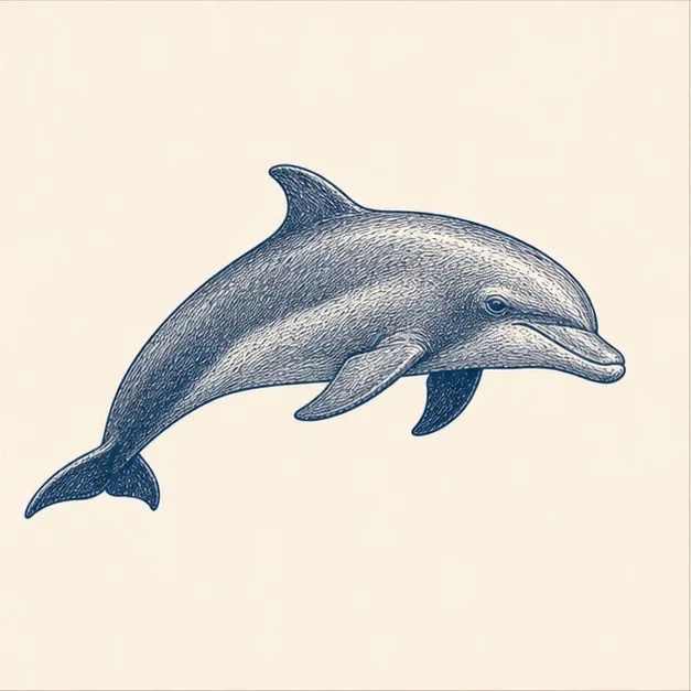 Vintage field-guide illustration of a dolphin