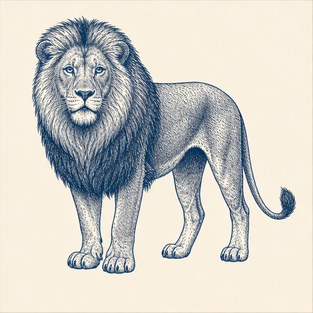 Vintage field-guide illustration of a lion
